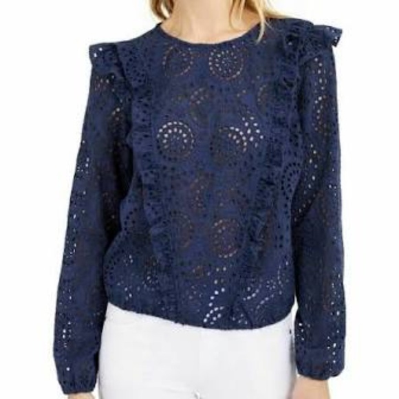 INC Ruffled Eyelet Blouse - Picture 1 of 8